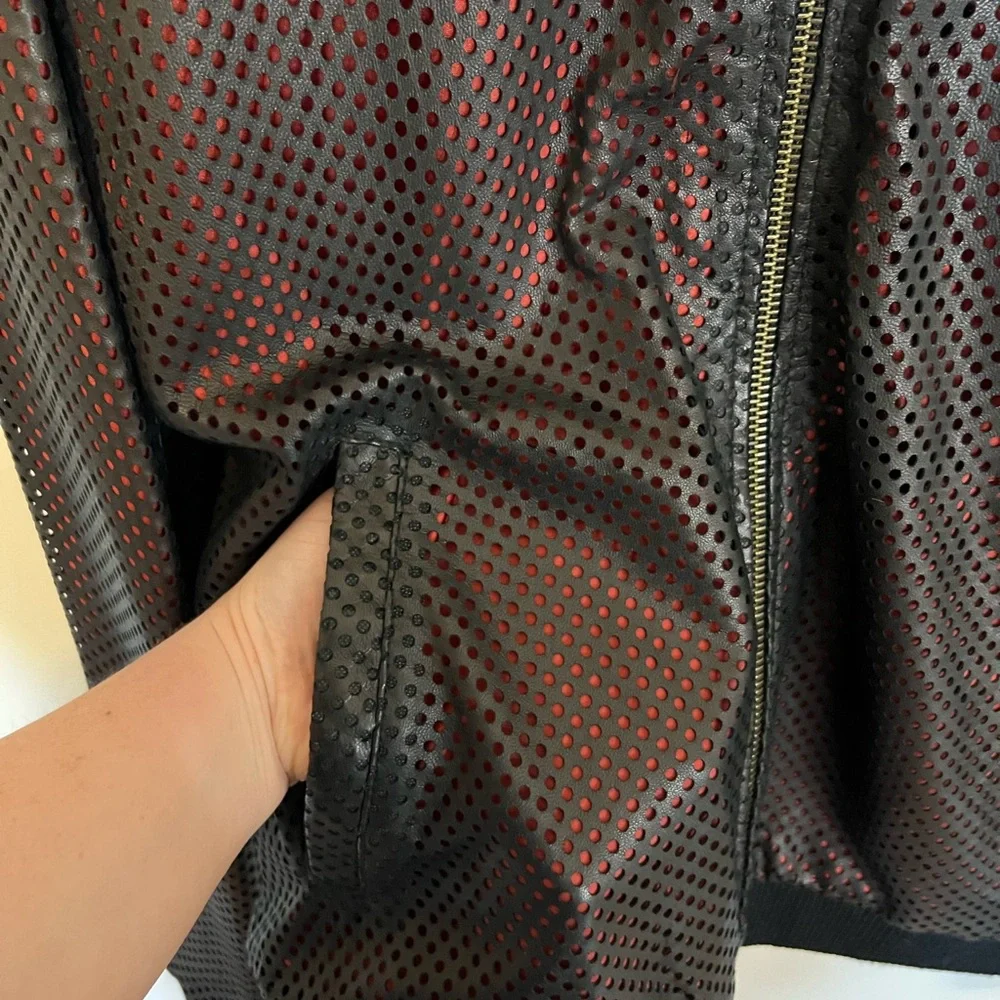 Vintage Adidas SLVR Perforated Lamb Leather Bomber Jacket - Picture 3 of 9